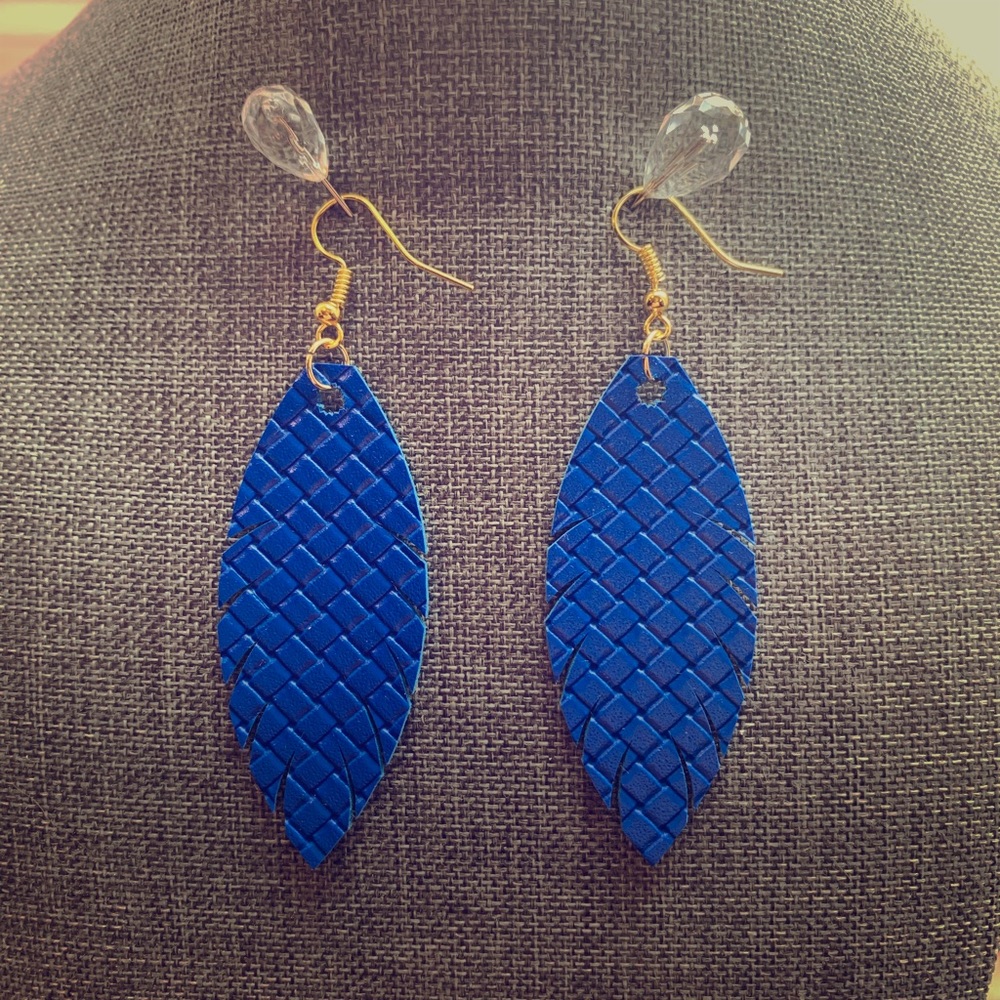 Woven Faux Leather Feather Earrings